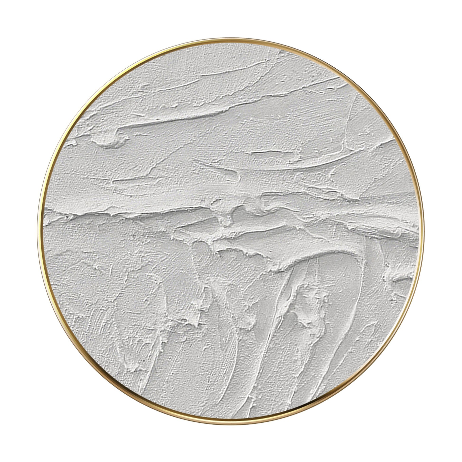 Framed White 3D Texture Round Wall Art: Minimalist Canvas Painting #7