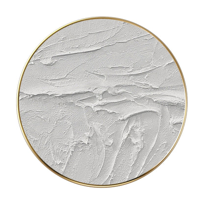 Framed White 3D Texture Round Wall Art: Minimalist Canvas Painting #7