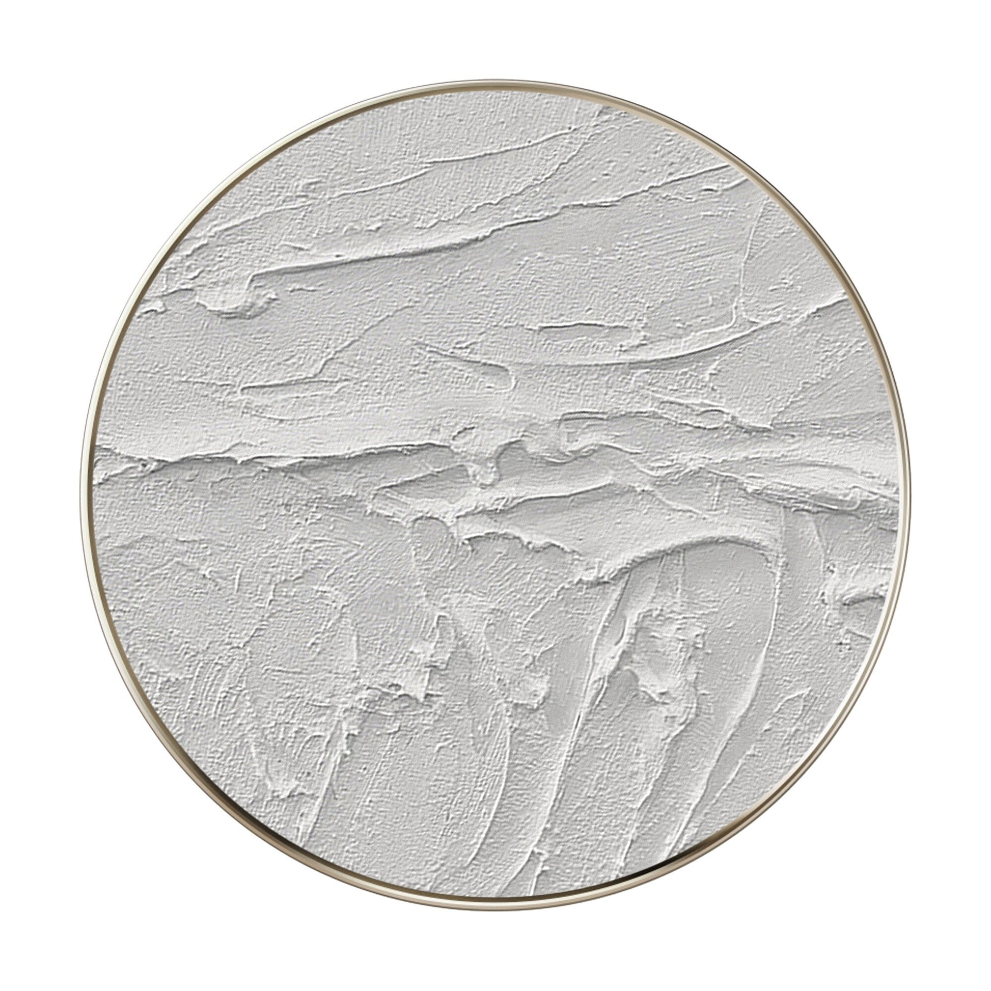 Framed White 3D Texture Round Wall Art: Minimalist Canvas Painting #8