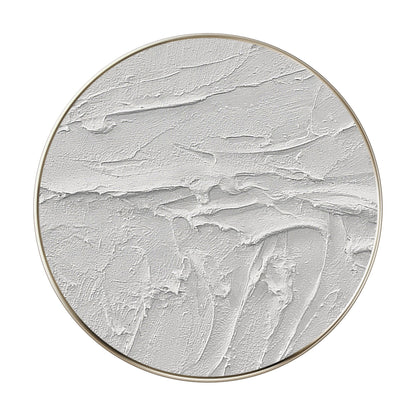 Framed White 3D Texture Round Wall Art: Minimalist Canvas Painting #8