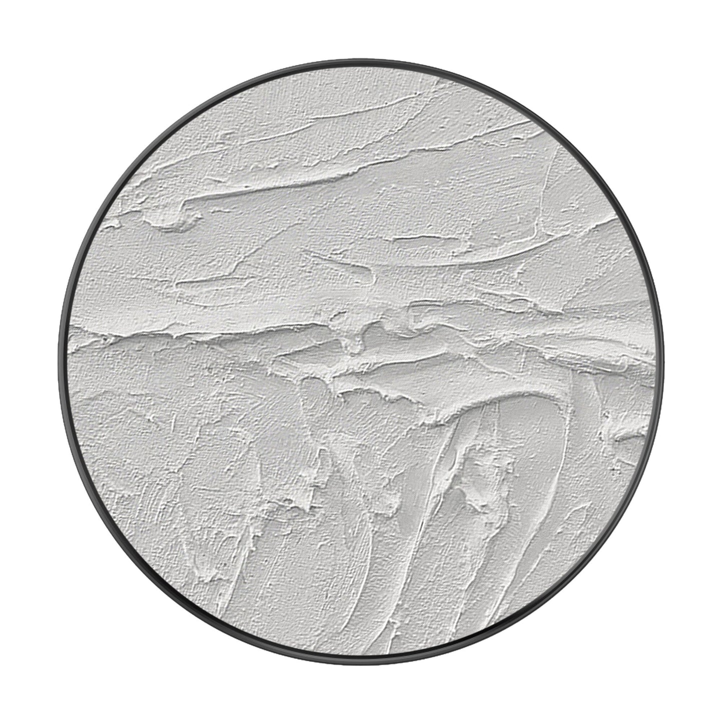 Framed White 3D Texture Round Wall Art: Minimalist Canvas Painting #9