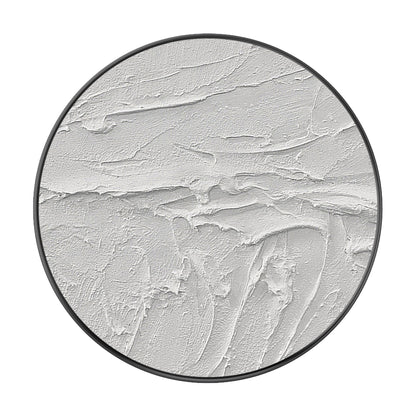 Framed White 3D Texture Round Wall Art: Minimalist Canvas Painting #9