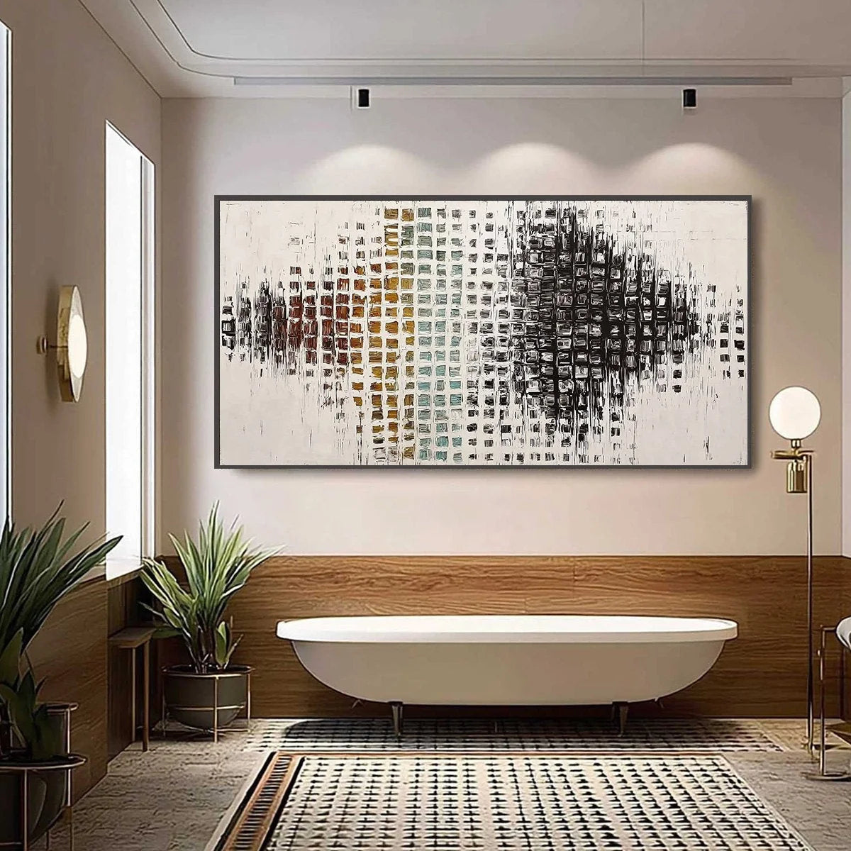 FREQUENCY: Large Textured Wabi Sabi Abstract Painting | black frame version on white wall