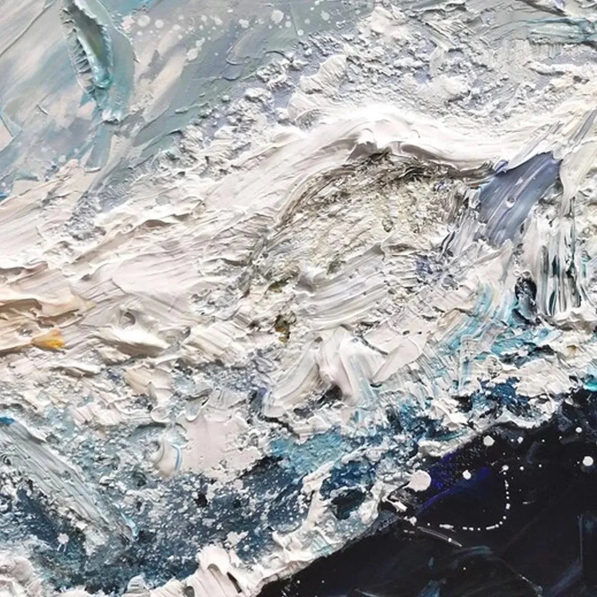 FROZEN MOTION: Textured Abstract Waterscape Painting in Teal and White | rolled canvas, ready for custom framing