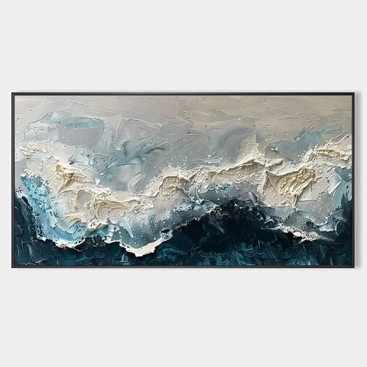 FROZEN MOTION: Textured Abstract Waterscape Painting in Teal and White | hanging in living room, Abstract wall art