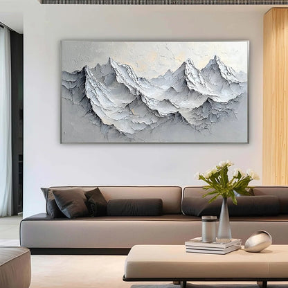 FROZEN PEAKS: Textured Impasto Mountain Landscape Oil Painting | Landscape closeup, raised brushwork detail