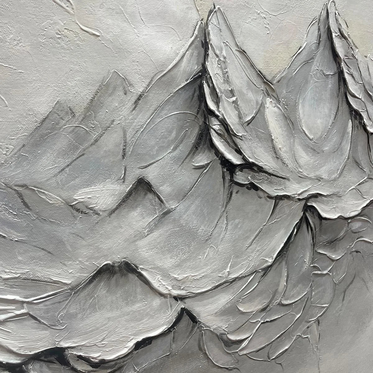FROZEN PEAKS: Textured Impasto Mountain Landscape Oil Painting | rolled canvas, ready for custom framing