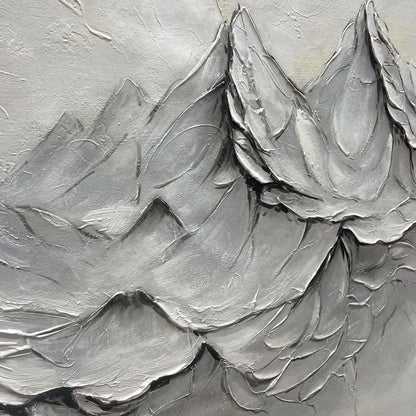 FROZEN PEAKS: Textured Impasto Mountain Landscape Oil Painting | rolled canvas, ready for custom framing