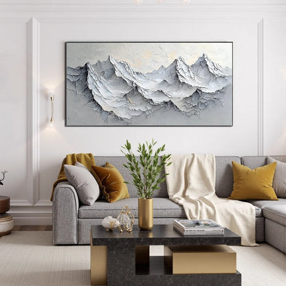 FROZEN PEAKS: Textured Impasto Mountain Landscape Oil Painting | Landscape mood, soft natural light studio shot