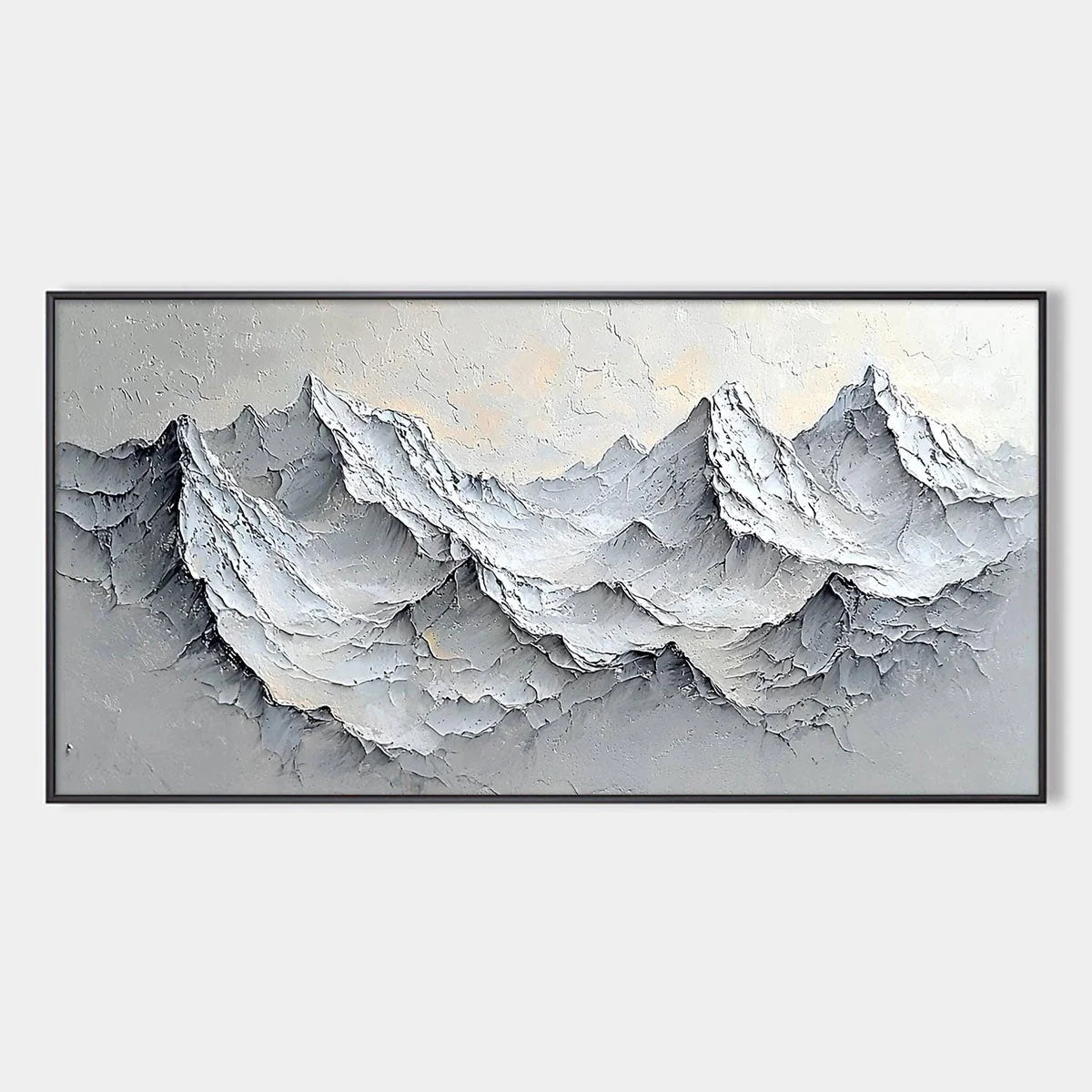 FROZEN PEAKS: Textured Impasto Mountain Landscape Oil Painting | hanging in living room, Landscape wall art