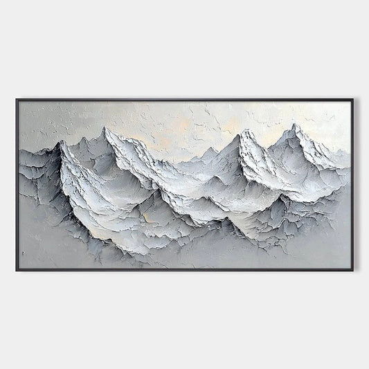 FROZEN PEAKS: Textured Impasto Mountain Landscape Oil Painting | hanging in living room, Landscape wall art