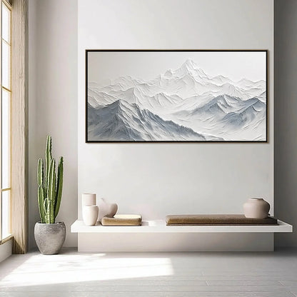 FROZEN PEAKS: Textured Minimalist Mountain Landscape | Landscape closeup, raised brushwork detail