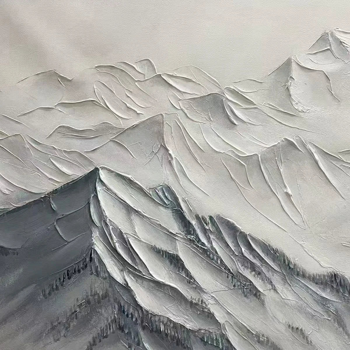 FROZEN PEAKS: Textured Minimalist Mountain Landscape | rectangular format, hand-painted canvas edge