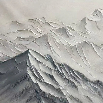 FROZEN PEAKS: Textured Minimalist Mountain Landscape | rectangular format, hand-painted canvas edge