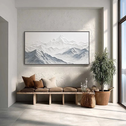 FROZEN PEAKS: Textured Minimalist Mountain Landscape | rolled canvas, ready for custom framing