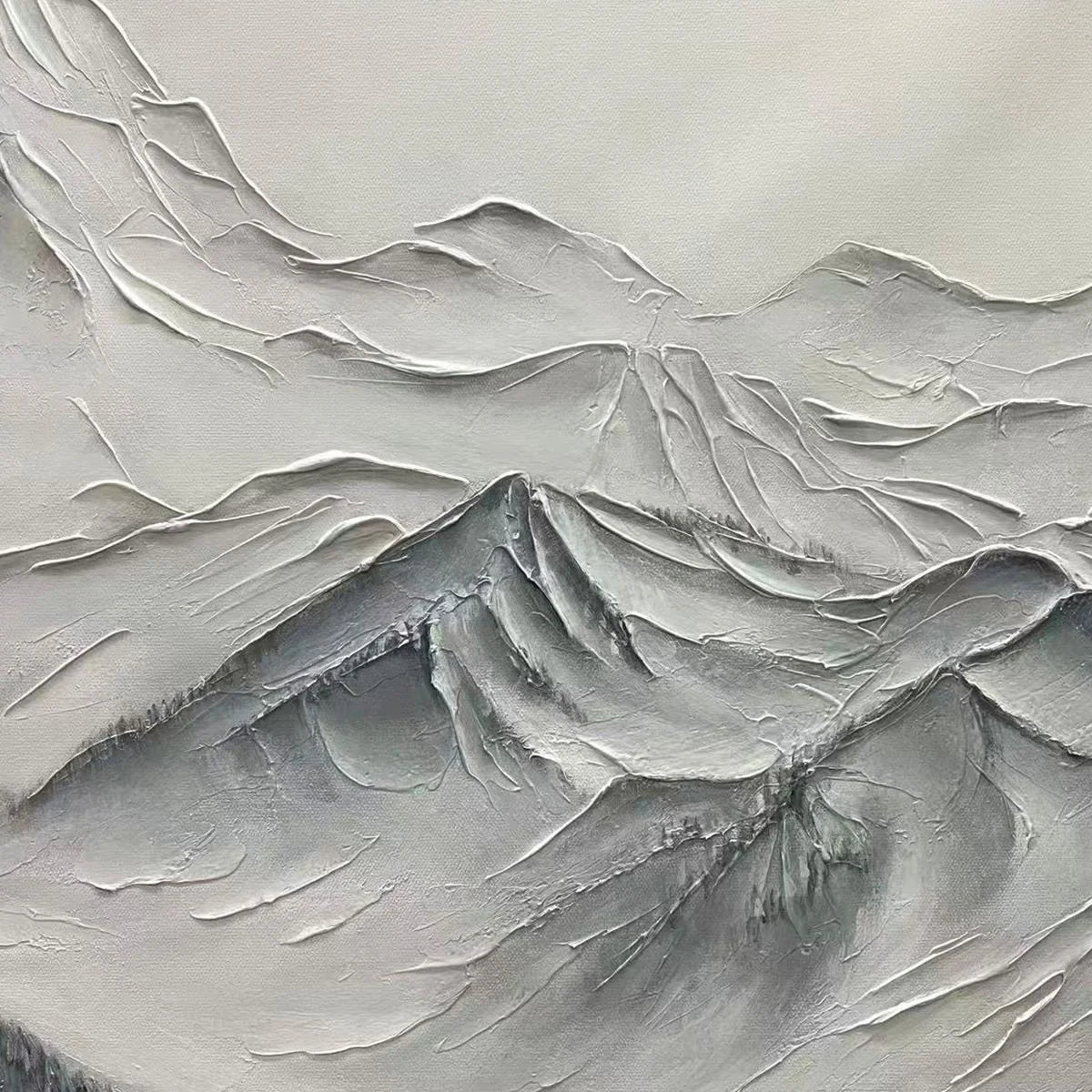 FROZEN PEAKS: Textured Minimalist Mountain Landscape | black frame version on white wall