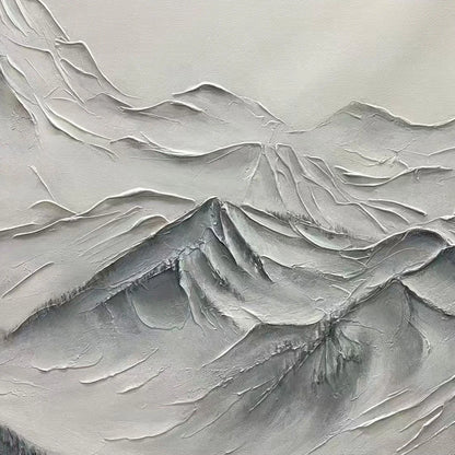FROZEN PEAKS: Textured Minimalist Mountain Landscape | black frame version on white wall