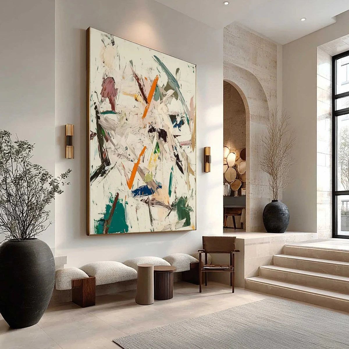 FROZEN RUSH: Textured Abstract Impasto Oil Painting | gold frame stretched on neutral wall