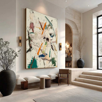 FROZEN RUSH: Textured Abstract Impasto Oil Painting | gold frame stretched on neutral wall