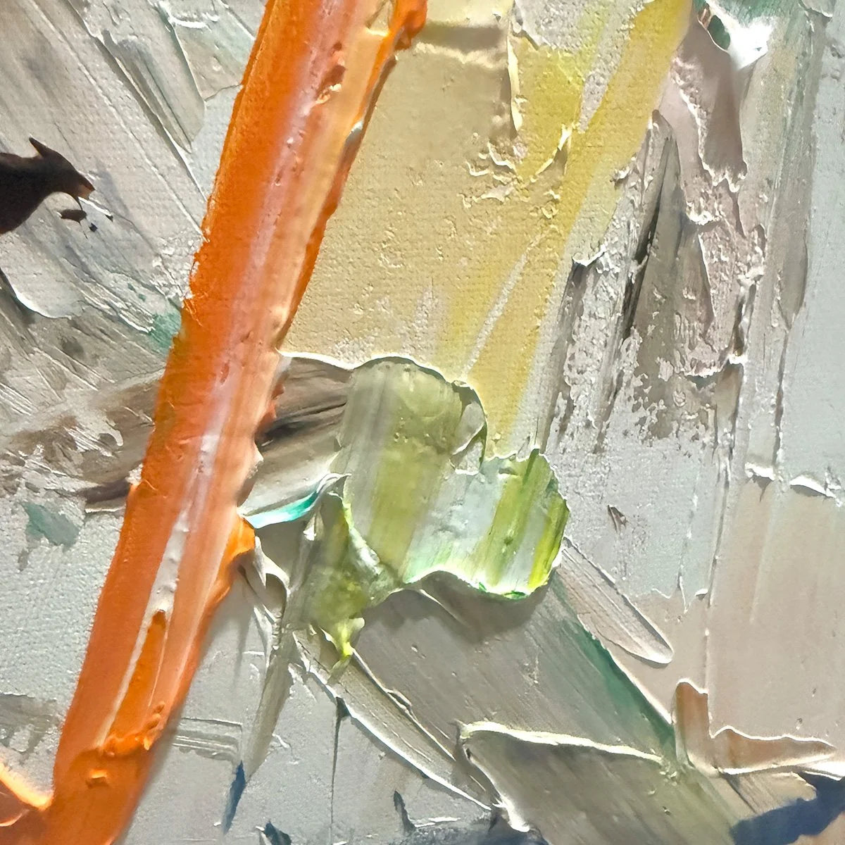 FROZEN RUSH: Textured Abstract Impasto Oil Painting | black frame version on white wall