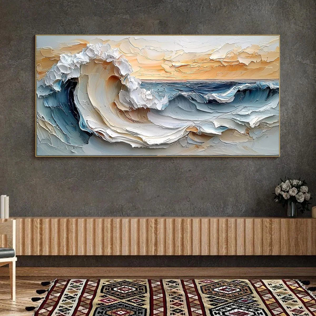 FROZEN TIDE: Textured Abstract Blue and White Oil Painting | rolled canvas, ready for custom framing