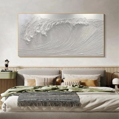 FROZEN TIDE: Textured White Wave Painting | blue palette, original oil on stretched canvas art