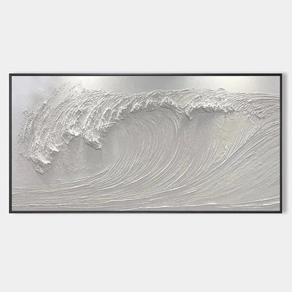 FROZEN TIDE: Textured White Wave Painting | hanging in living room, Abstract wall art