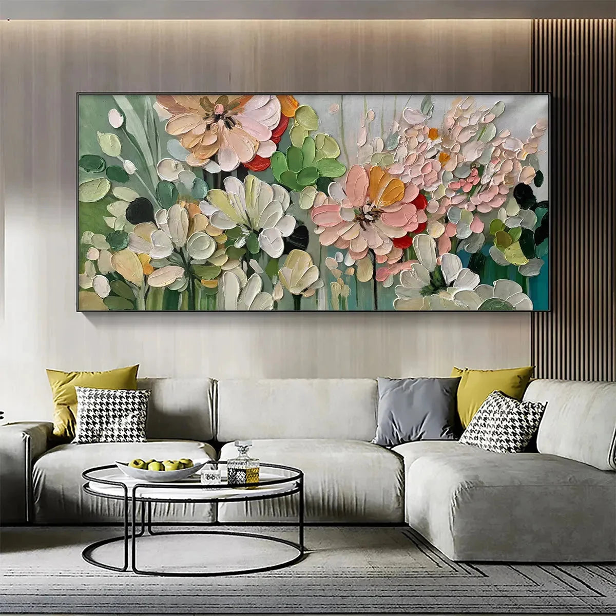 GARDEN DELIGHT: Textured Floral Painting, Impasto Palette Knife, Horizontal Canvas, Garden Wall Art | Abstract closeup, raised brushwork detail
