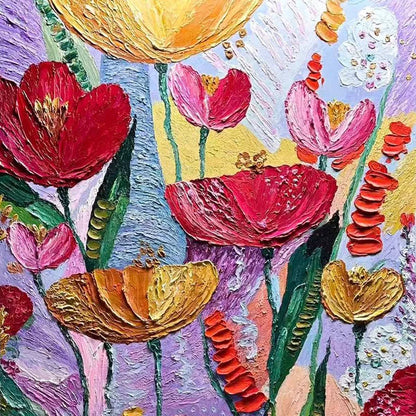 GARDEN MELODY: Textured Impasto Floral Oil Painting | rectangular format, hand-painted canvas edge