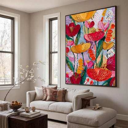 GARDEN MELODY: Textured Impasto Floral Oil Painting | rolled canvas, ready for custom framing