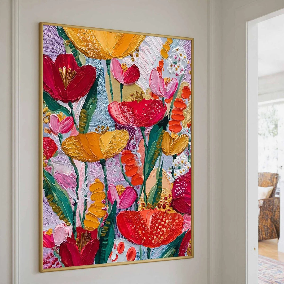 GARDEN MELODY: Textured Impasto Floral Oil Painting | Abstract mood, soft natural light studio shot