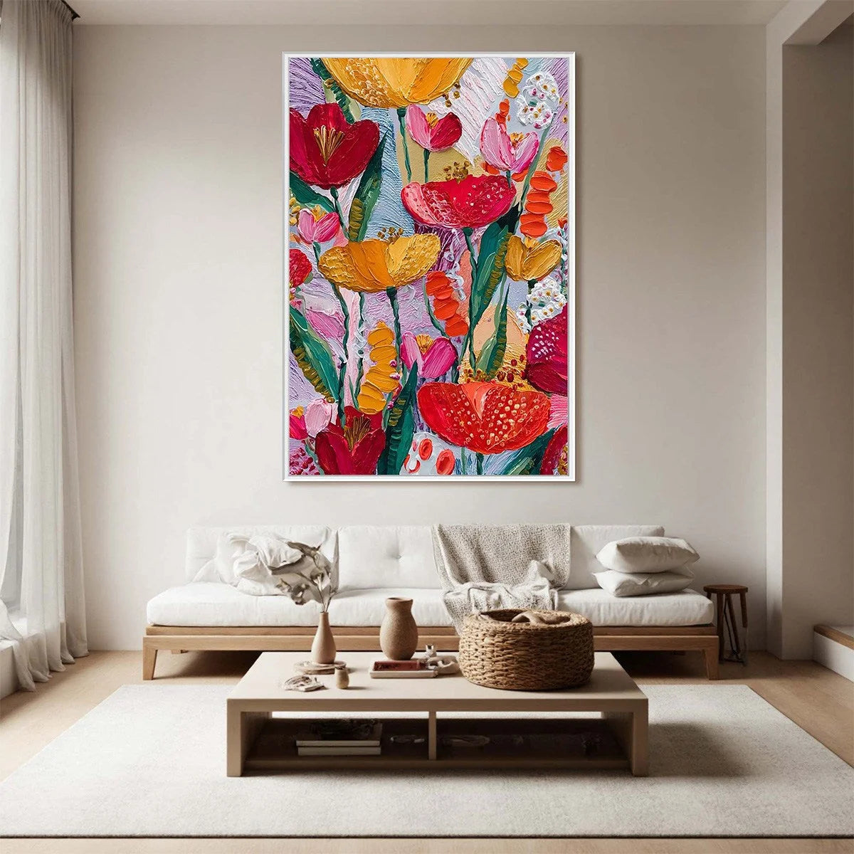 GARDEN MELODY: Textured Impasto Floral Oil Painting | multi-color palette, original oil on stretched canvas art