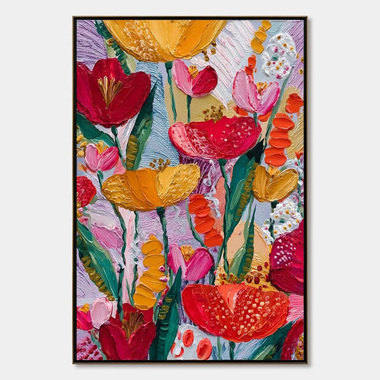 GARDEN MELODY: Textured Impasto Floral Oil Painting | hanging in living room, Abstract wall art