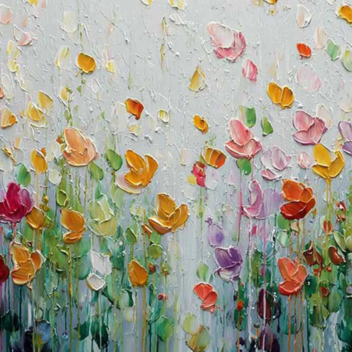 GARDEN OF JOY: Colorful Textured Impasto Flower Field Painting | rectangular format, hand-painted canvas edge