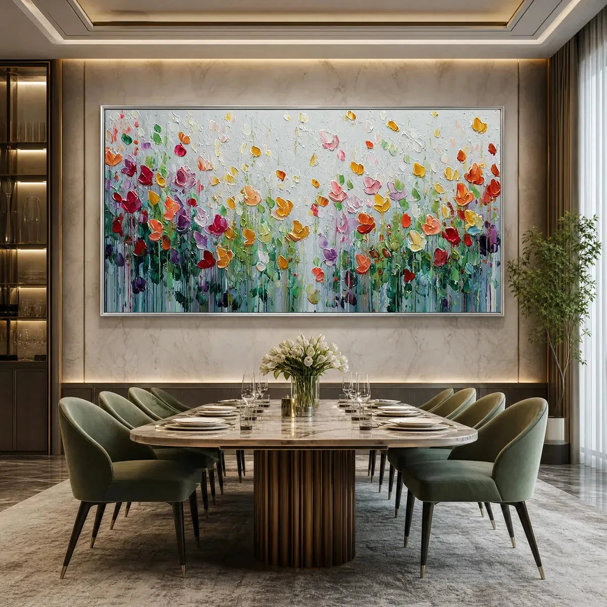 GARDEN OF JOY: Colorful Textured Impasto Flower Field Painting | rolled canvas, ready for custom framing