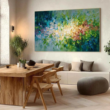 GARDEN OF LIGHT: Textured Abstract Floral Impasto Oil Painting | Abstract mood, soft natural light studio shot