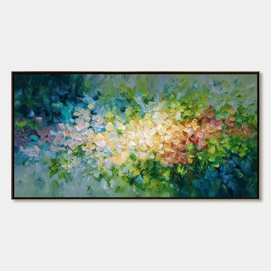 GARDEN OF LIGHT: Textured Abstract Floral Impasto Oil Painting | hanging in living room, Abstract wall art