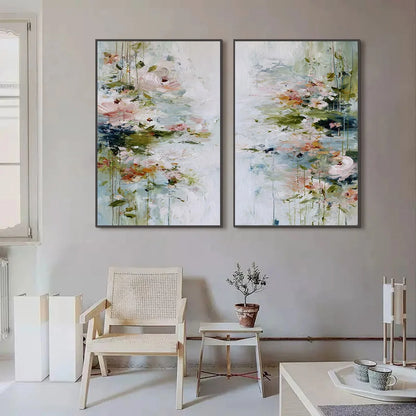 GARDEN REVERIE: Abstract Impressionist Floral Diptych Painting | Impressionist closeup, raised brushwork detail