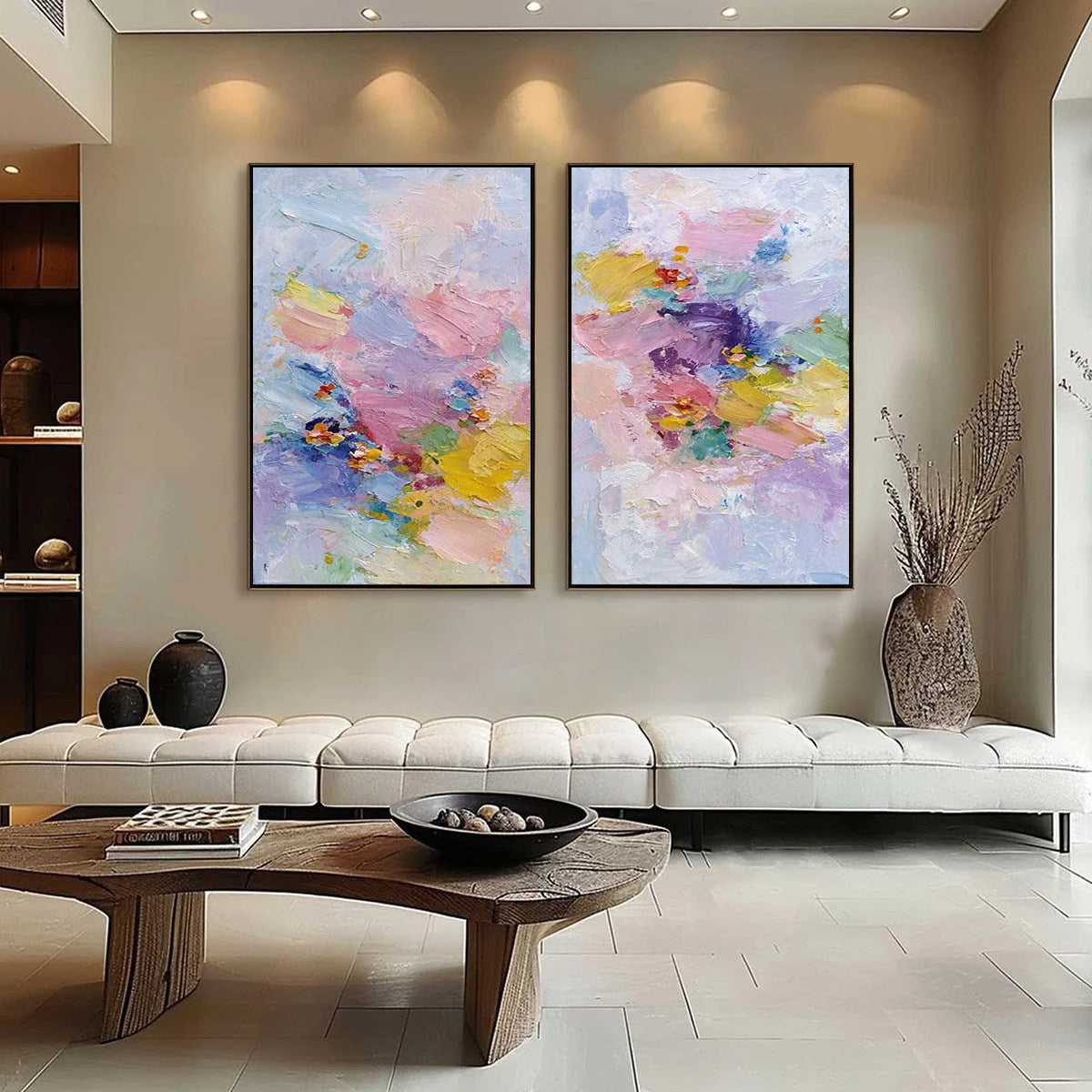 GARDEN REVERIE: Colorful Abstract Floral Impasto Painting Set of 2 | Abstract closeup, raised brushwork detail