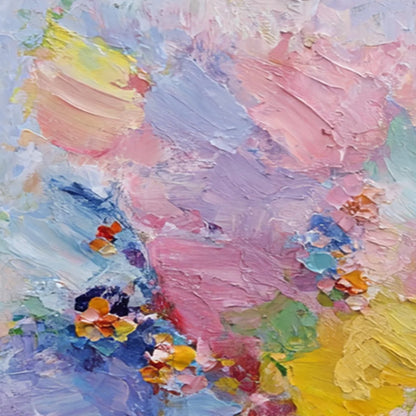 GARDEN REVERIE: Colorful Abstract Floral Impasto Painting Set of 2 | rectangular format, hand-painted canvas edge