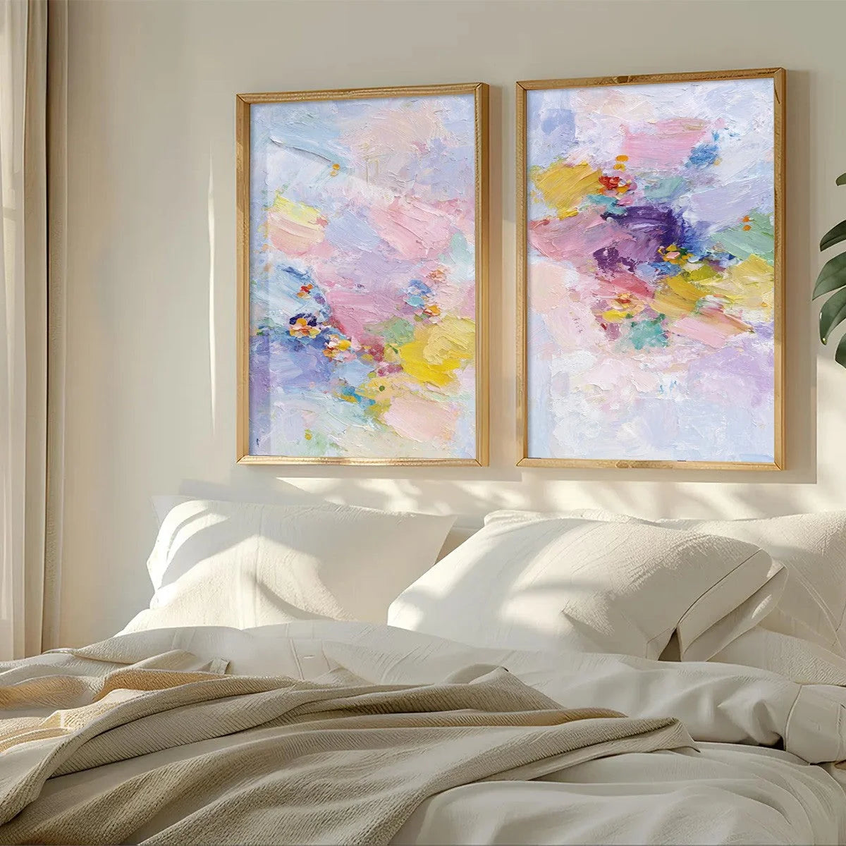 GARDEN REVERIE: Colorful Abstract Floral Impasto Painting Set of 2 | multi-color palette, original oil on stretched canvas art