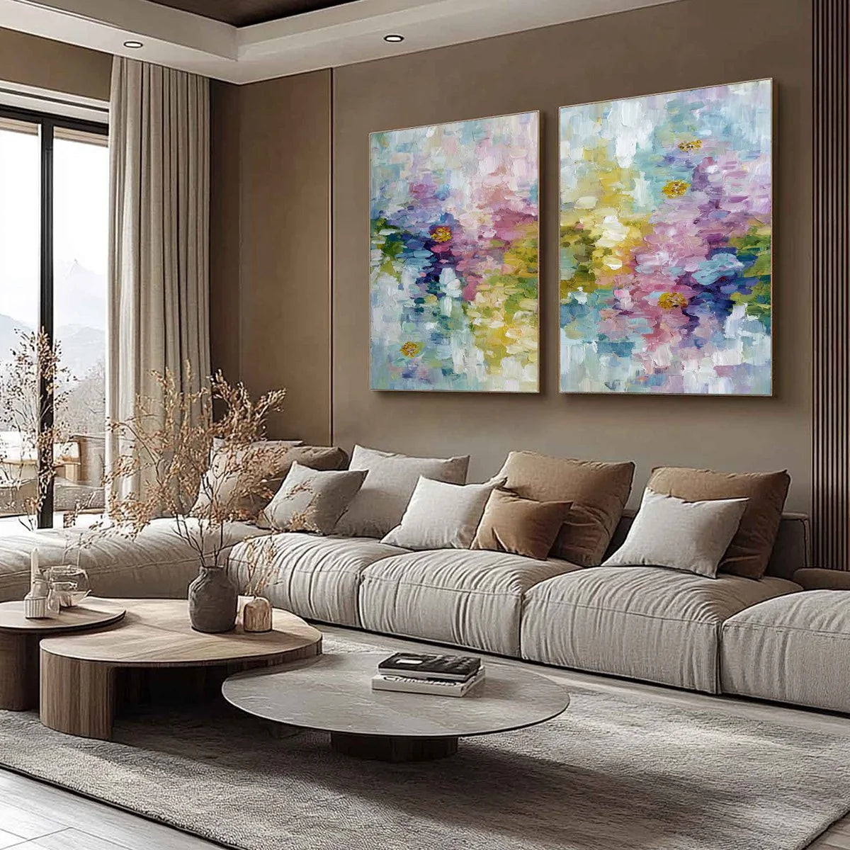 GARDEN REVERIE: Colorful Abstract Floral Impasto Painting Set | Abstract mood, soft natural light studio shot