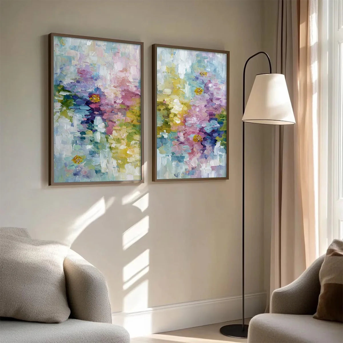 GARDEN REVERIE: Colorful Abstract Floral Impasto Painting Set | multi-color palette, original oil on stretched canvas art