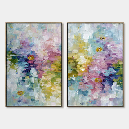 GARDEN REVERIE: Colorful Abstract Floral Impasto Painting Set | hanging in living room, Abstract wall art