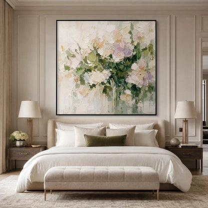 GARDEN REVERIE Square Floral Impasto Wall Art Oil Painting | Abstract closeup, raised brushwork detail