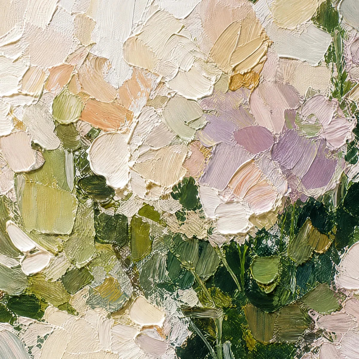 GARDEN REVERIE Square Floral Impasto Wall Art Oil Painting | rectangular format, hand-painted canvas edge
