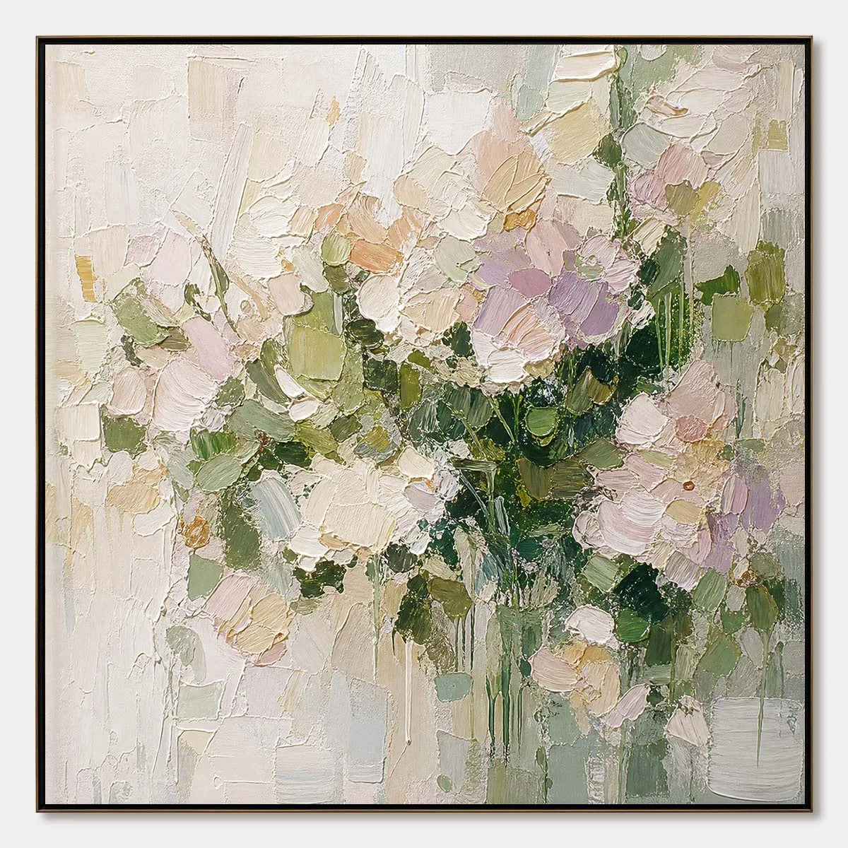 GARDEN REVERIE Square Floral Impasto Wall Art Oil Painting | hanging in living room, Abstract wall art