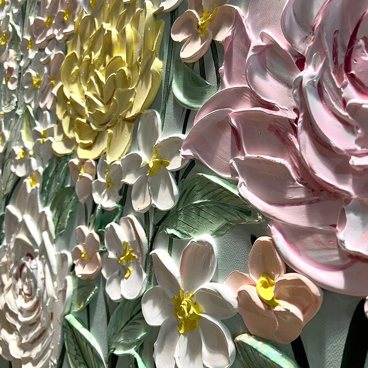 GARDEN RHAPSODY: Textured Floral Oil Painting | rectangular format, hand-painted canvas edge
