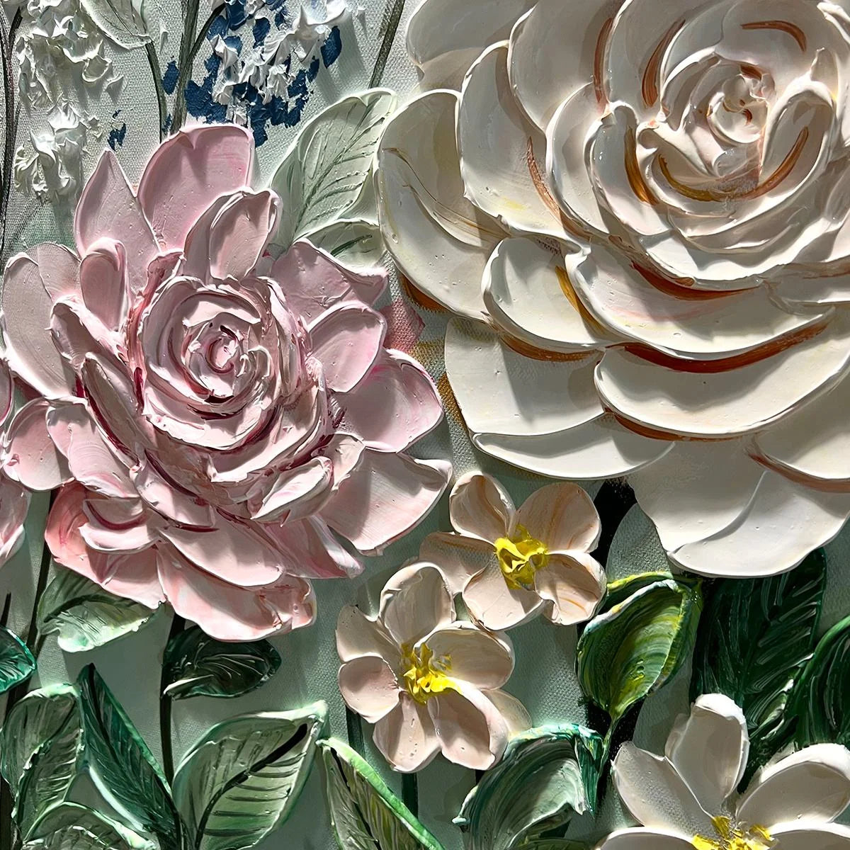 GARDEN RHAPSODY: Textured Floral Oil Painting | black frame version on white wall
