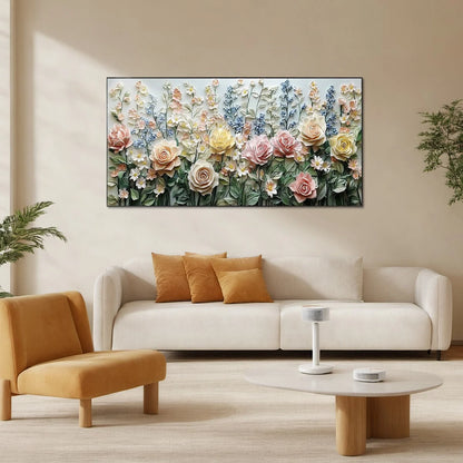 GARDEN RHAPSODY: Textured Floral Oil Painting | Abstract mood, soft natural light studio shot